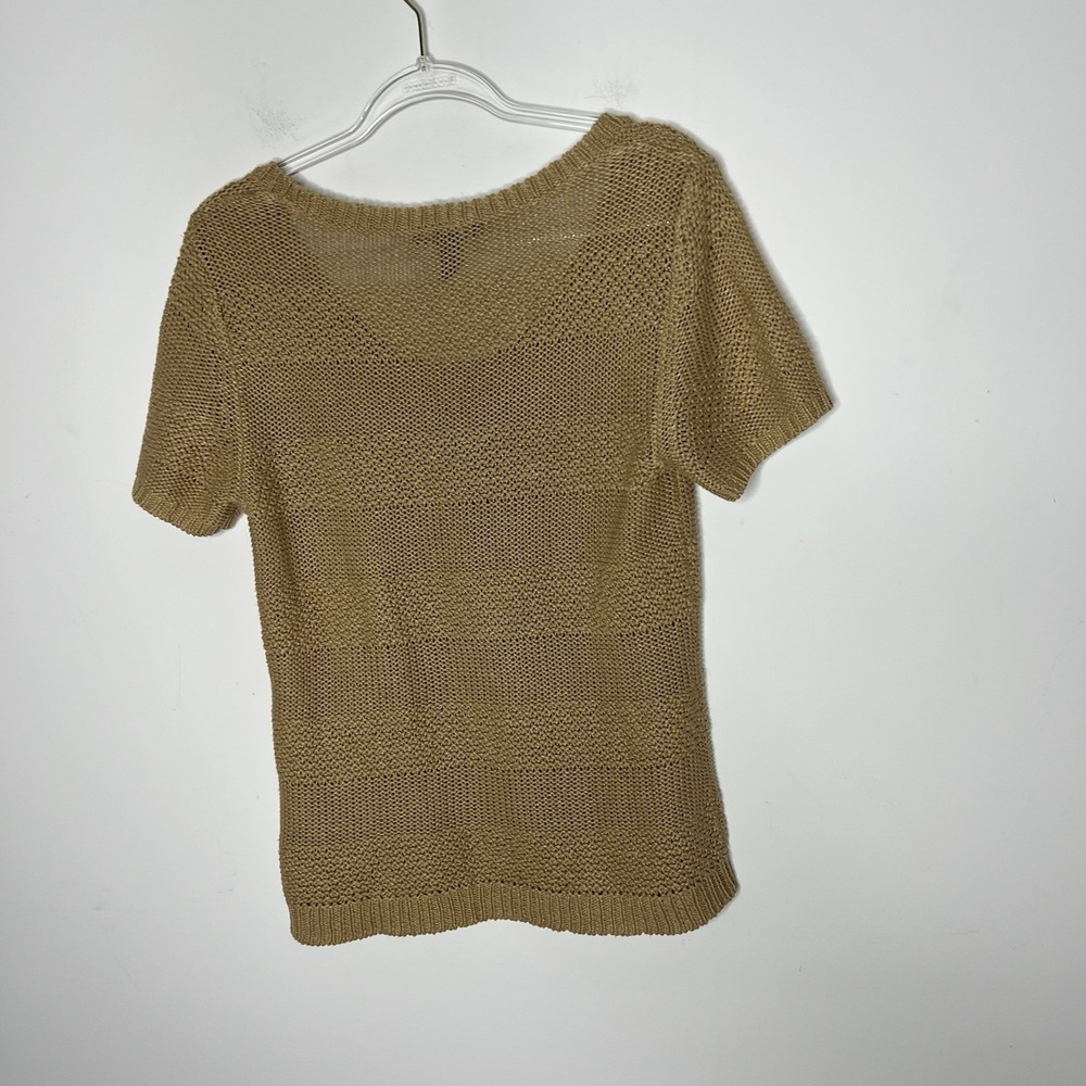 Lauren Ralph Lauren Short Sleeve Sweater Womens Large Tan Linen Cotton Knit Prep - Picture 2 of 8